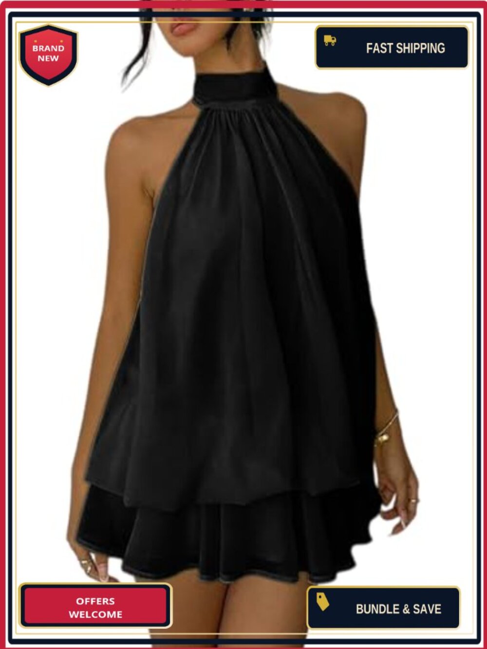 Backless Halter Mini Dress Chiffon Summer Party Sexy Y2K Sleeveless